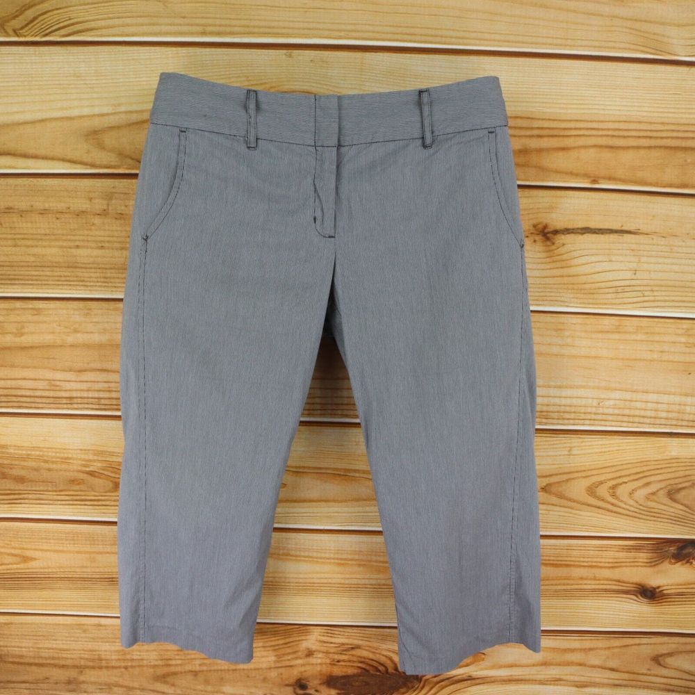 Daisy Fuentes Capri Pants Mid Rise Womens Sz 12 Gray Striped Pockets LIGHTWEIGHT